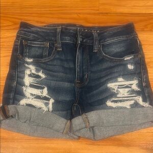 American Eagle Outfitters Blue Jean Shorts Distressed High-Waisted